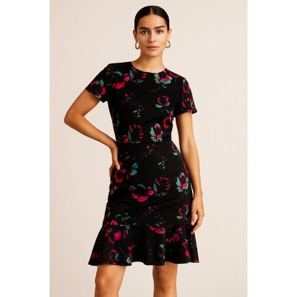 J.Crew Floral Ruffle Hem Dress Black Velvet Size 6 – Elegant Holiday Party Style - Picture 1 of 6
